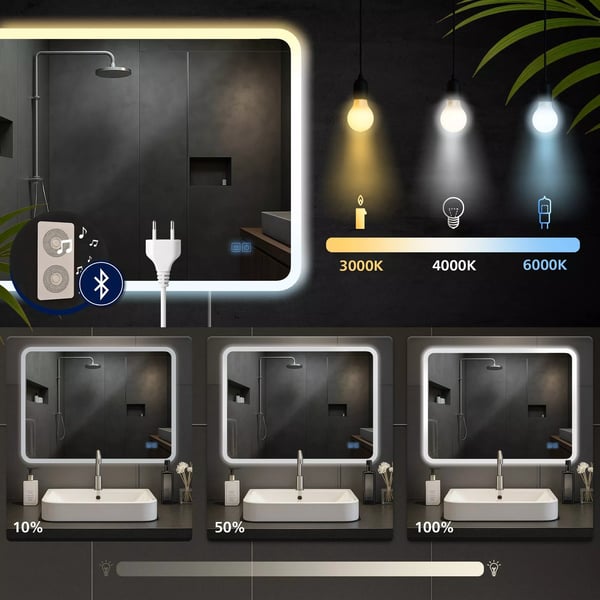 Kylpyhuonepeili LED-valolla ja Bluetoothilla 60x80 cm