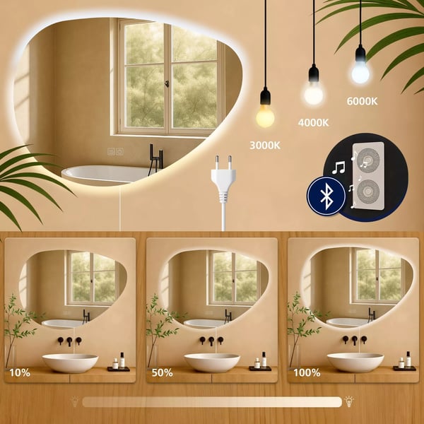 Kylpyhuonepeili Almafie 65x75 Bluetooth-yhteydellä