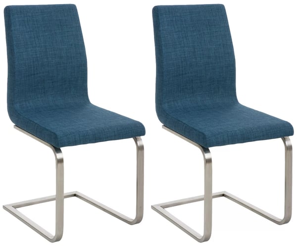 Set med 2 Belfort Blå Tygbeklädda Matsalsstolar med Ram i Rostfritt Stål