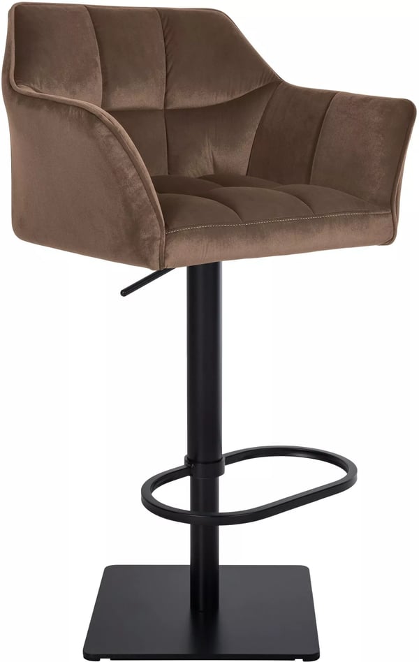 Damaso Barstol i Brun Sammet med Metallram, Justerbar Höjd, 360° Svängbar och Fotstöd - Elegant och Bekväm Bänkstol