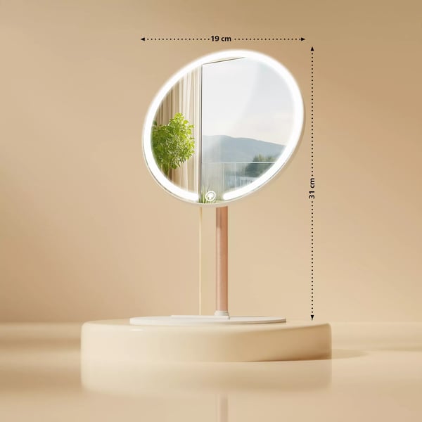 Streep Makeupspejl med 3 dæmpbare LED-lysfarver og USB-C-port, hvid plast, 19x19x31 cm