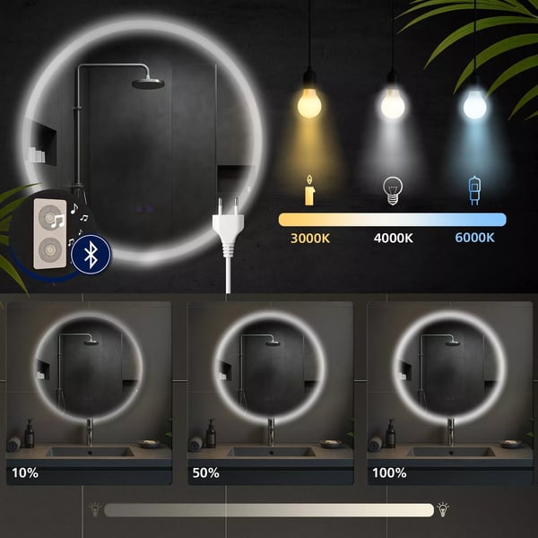 Laconia 70cm Pyöreä Kylpyhuoneen Peili Bluetoothilla ja LED-valolla