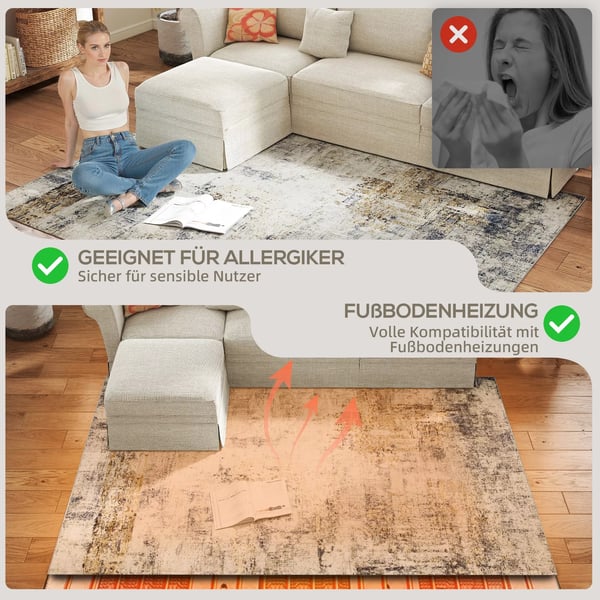 Vardagsrummatta, Polyester, modernt konstnärligt mönster, tvättbar, grå