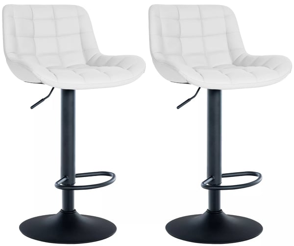 Set med 2 vita barstolar i konstläder med metallram, svängbara och höj- och sänkbara