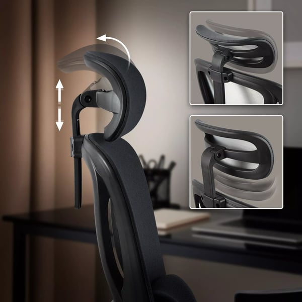 Leesburg Ergonomisk Kontorstol med Justerbar Nakkestøtte Lændestøtte Fodstøtte og 3D Armlæn - Sort Plastik