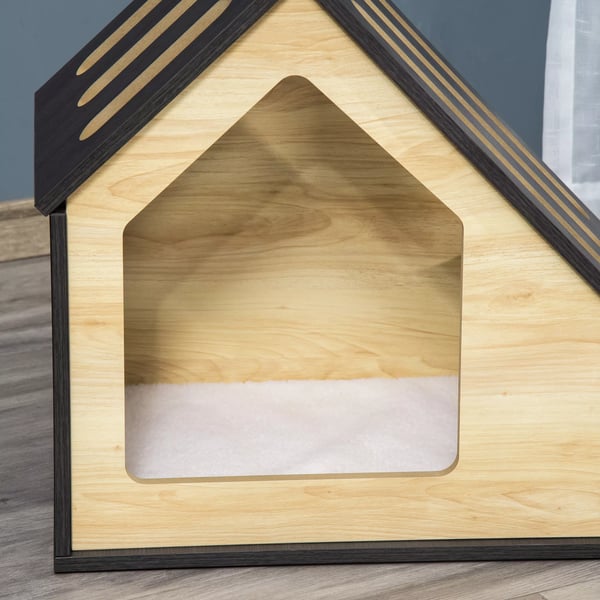 PawHut hundehus af træ, hyggelig indendørs kattehule & hundeseng med pude, til små hunde op til 8 kg, 60x40x59,2 cm
