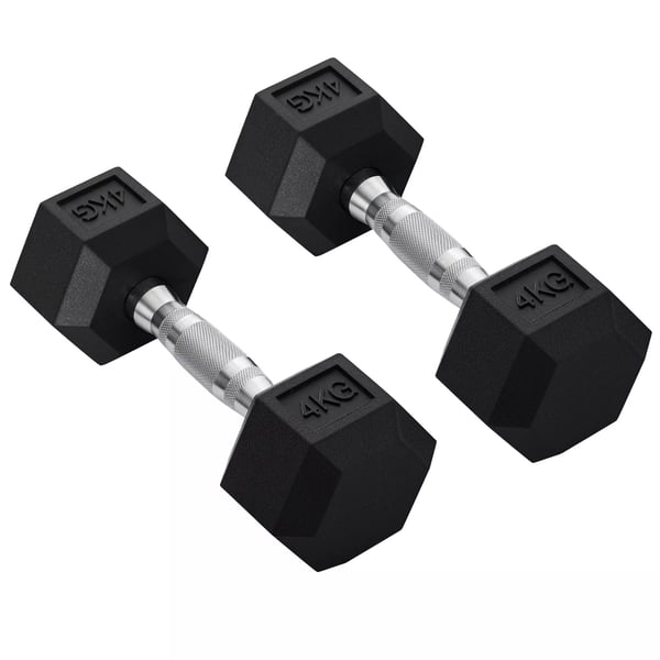 HOMCOM Seks-sidet Håndvægte Sæt af 2, Støbejern, Riflet Greb, Sort Metal/Gummi, 2 x 4 kg