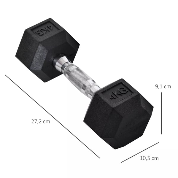 HOMCOM Seks-sidet Håndvægte Sæt af 2, Støbejern, Riflet Greb, Sort Metal/Gummi, 2 x 4 kg
