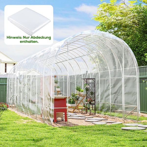 Outsunny Drivhusfolie 8x10m - Vandtæt, UV-beskyttende, Rivefast Plast, Gennemsigtig