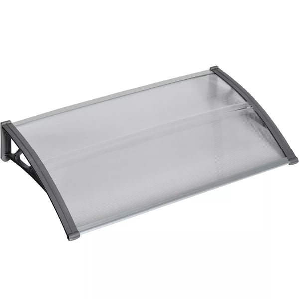 Outsunny dörrmarkis, skydd mot regn, vind och hagel, polykarbonat, aluminium, 110 x 60 x 18 cm, grå
