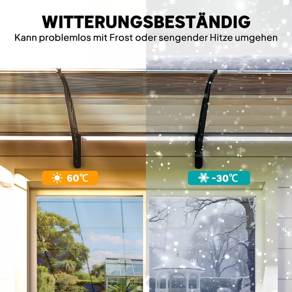 Outsunny overdækning til hoveddør/vindue, vejrbestandig, brun, aluminium/polykarbonat, 303x96x27 cm, sort