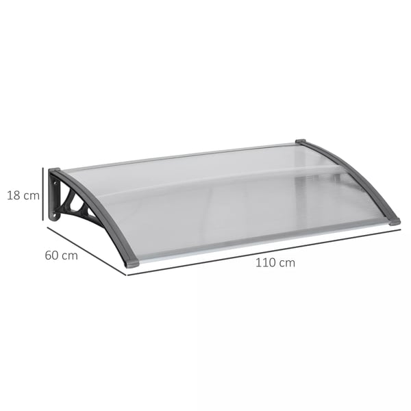 Outsunny dørbaldakin, beskyttelse mod regn, vind og hagl, polycarbonat, aluminium, 110 x 60 x 18 cm, grå