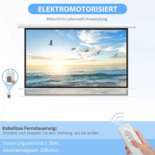 HOMCOM projektionsduk, 16:9, 84 tum, fjärrkontroll, motoriserad