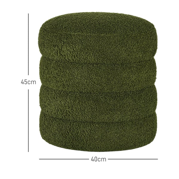 HOMCOM Rund Puf, Grøn Teddyfleece, Skum, 40x45 cm