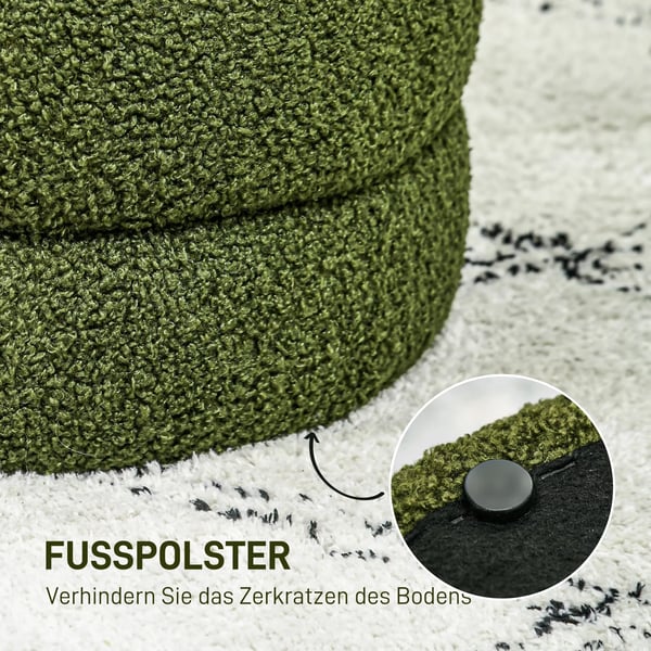 HOMCOM Rund Puf, Grøn Teddyfleece, Skum, 40x45 cm