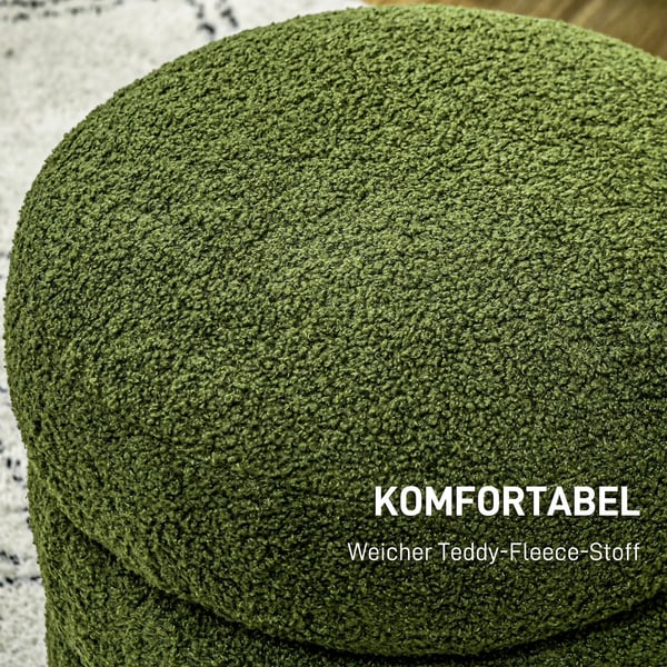 HOMCOM Rund Puf, Grøn Teddyfleece, Skum, 40x45 cm