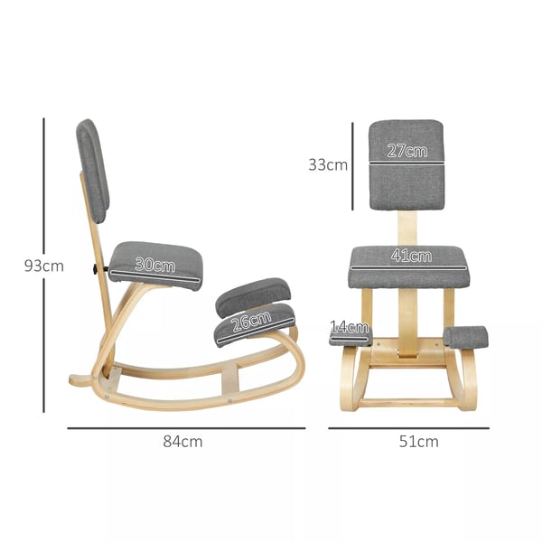 HOMCOM ergonomisk knæstol, knætaburet sundhedsstol til hjemmet, kontoret, meditation grå
