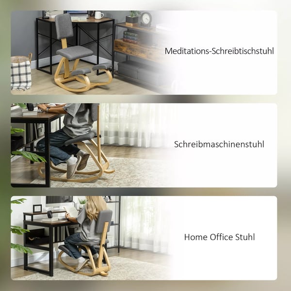 HOMCOM ergonomisk knæstol, knætaburet sundhedsstol til hjemmet, kontoret, meditation grå