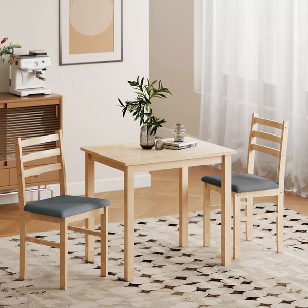 HOMCOM 3-delt spisebordssæt med 2 stole, køkkenbord til kompakte rum, polstrede stole, pladsbesparende, MDF, naturtræ