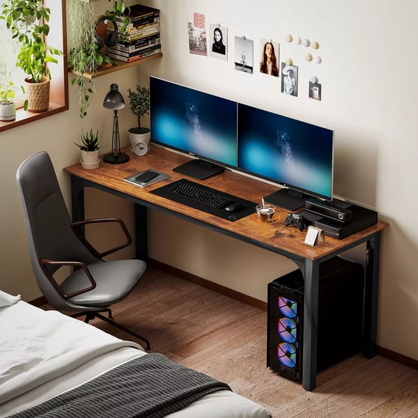 HOMCOM skrivebord, computerbord, rustikt design, god plads, spånplade, brun