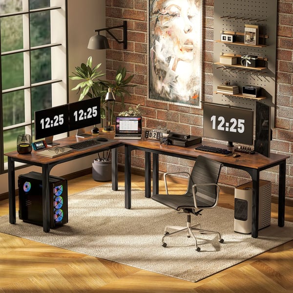 HOMCOM skrivebord, computerbord, rustikt design, god plads, spånplade, brun