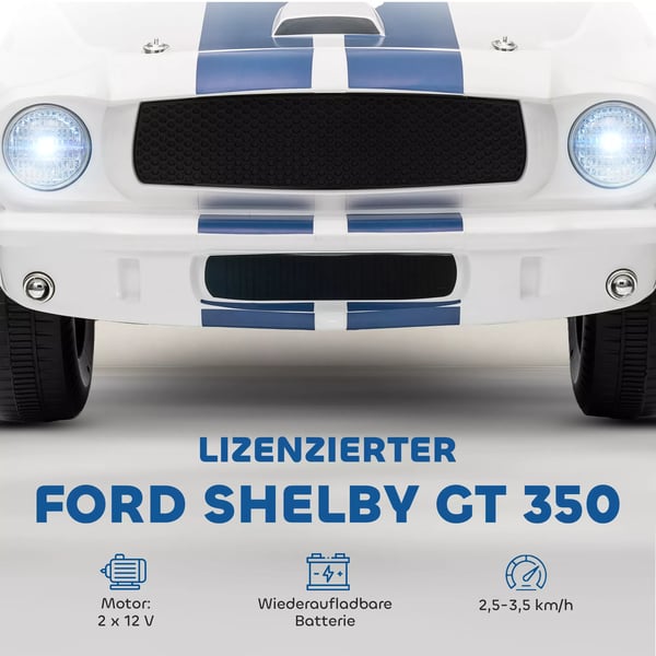 AIYAPLAY Ford Shelby GT 350 Elbil til Børn 12V m. Fjernbetjening, LED, Musik - Hvid Metal