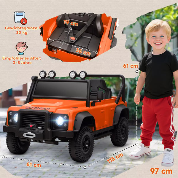 AIYAPLAY Land Rover Børne-elbil 12V Fjernbetjent Orange