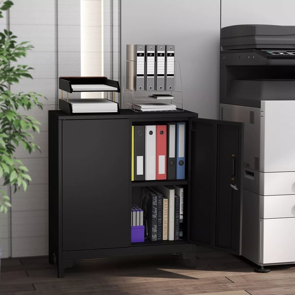 HOMCOM Metalfilskab med L2sbare D2re, Kontor Skab, 2-trins Design, Sort