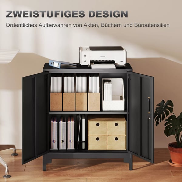 HOMCOM Metalfilskab med L2sbare D2re, Kontor Skab, 2-trins Design, Sort
