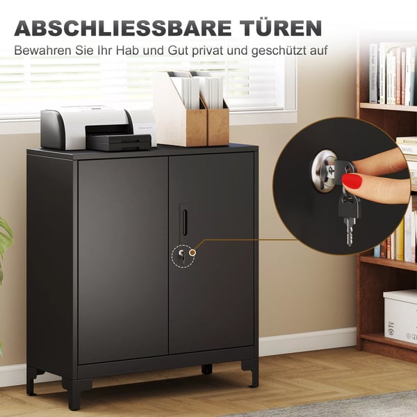 HOMCOM Metalfilskab med L2sbare D2re, Kontor Skab, 2-trins Design, Sort