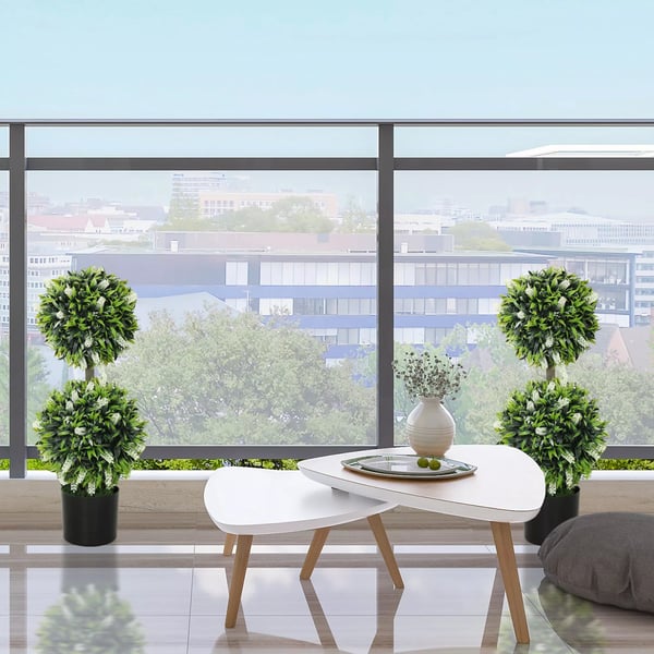 2-pack Konstgjorda Lavendelträd – 70 cm Höjd, UV-beständig Plast och Metall, Vita Blommor i Cementkrukor för Inomhus/Utomhusbruk