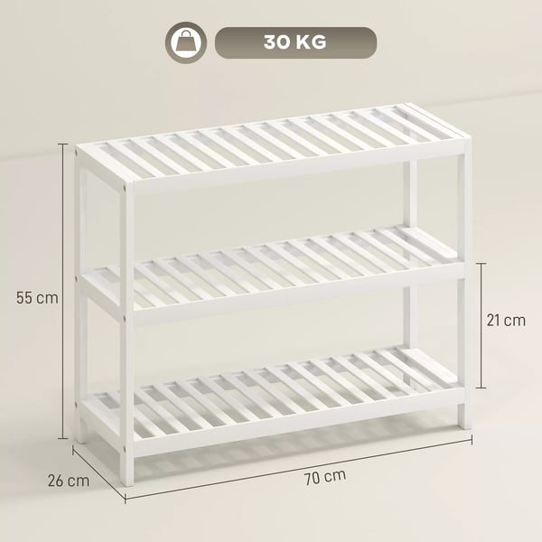 HOMCOM 3-trins skostativ i bambus, hvid, opbevaringshylde