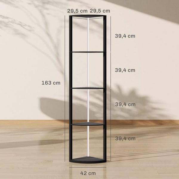 HOMCOM LED Gulvlampe med Hylder, 5-trins Dæmpbar, RGB Farveskift, Fjernbetjening, Sort MDF