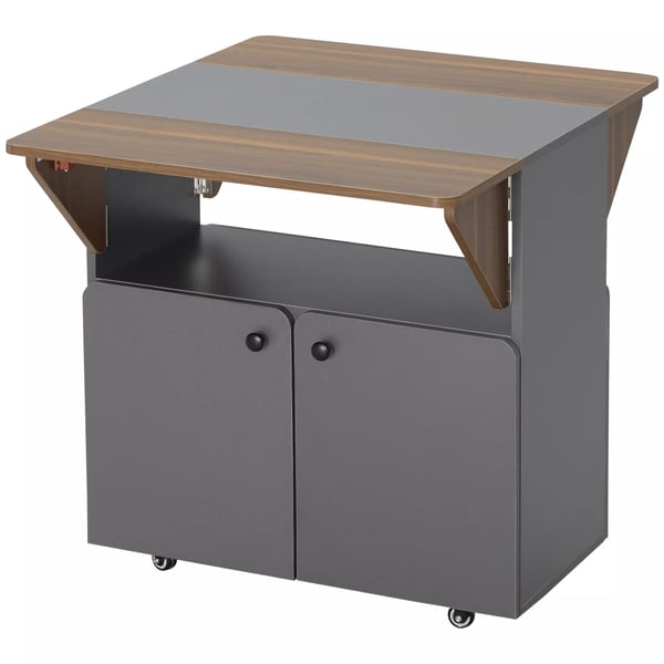 HOMCOM Taitettava Ruokapöytä Pyörillä, Kaappi, Vaaleanharmaa+Tummanruskea