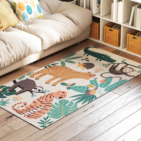 HOMCOM Fleece Tæppe med Junglestriber, Cremefarvet/Multifarvet, 150x80cm, Polyester