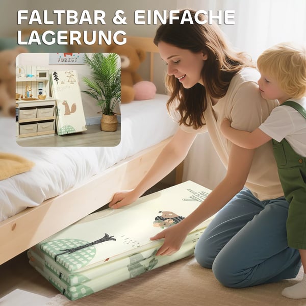 AIYAPLAY hopfällbar lekmatta för baby, dubbelsidig, 196 x 176 x 1,5 cm, flerfärgad XPE-skummatt