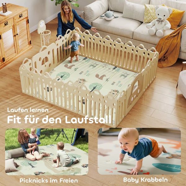 AIYAPLAY hopfällbar lekmatta för baby, dubbelsidig, 196 x 176 x 1,5 cm, flerfärgad XPE-skummatt