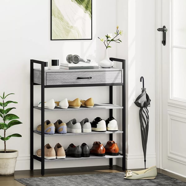 HOMCOM 4-tasoinen kenkäteline, metalli/lastulevy, harmaa, 70x30x87.6cm