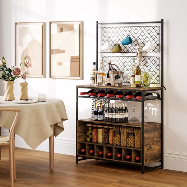 HOMCOM Kkkenreol med Vinopbevaring & Kroge, Rustik Brun/Sort Mål: 96,5x38x165cm