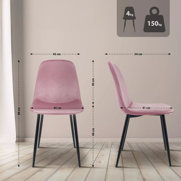Maryam fløjlsspisebordsstol med matsorte metalben - Pink