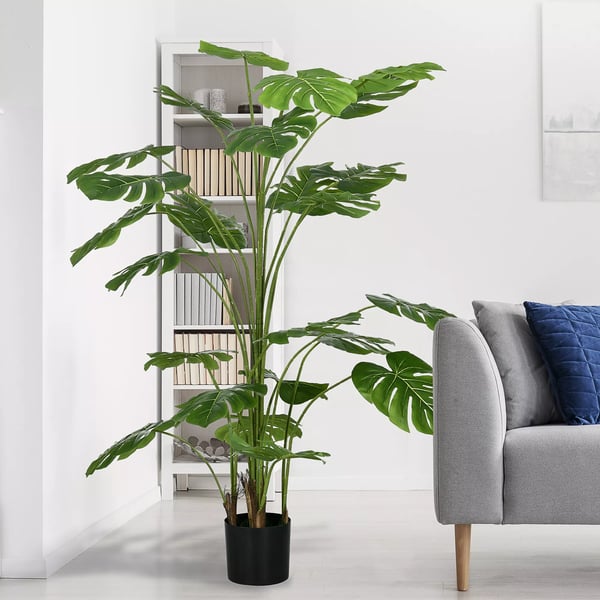 HOMCOM Kunstig Monstera Deliciosa Plante, 180 cm, Grøn, Plastik & Metal