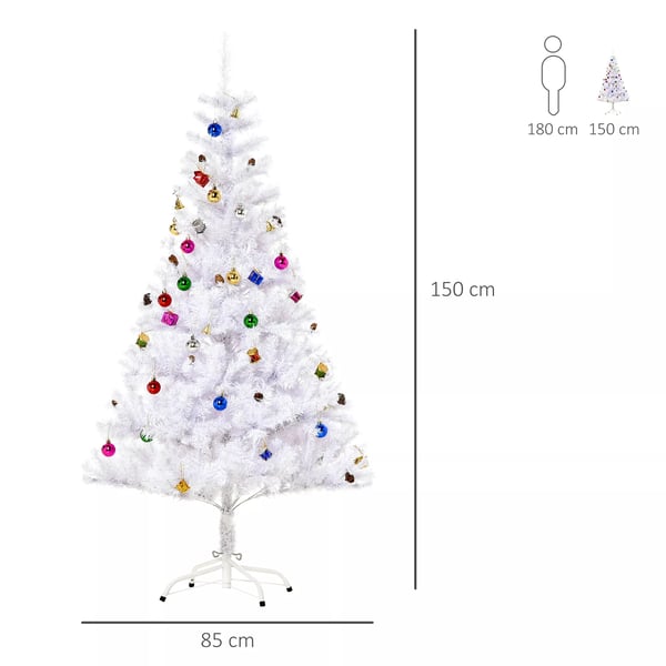 Juletræ kunstigt juletræ Grantræ træ 150cm med stativ inkl. dekoration (150cm, hvid/Juletræ)