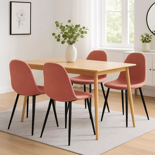 Sæt med 4 orange spisebordsstole med metalstel