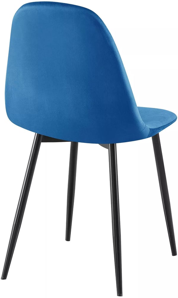 Sæt med 4 blå velour spisebordsstole med metalstel