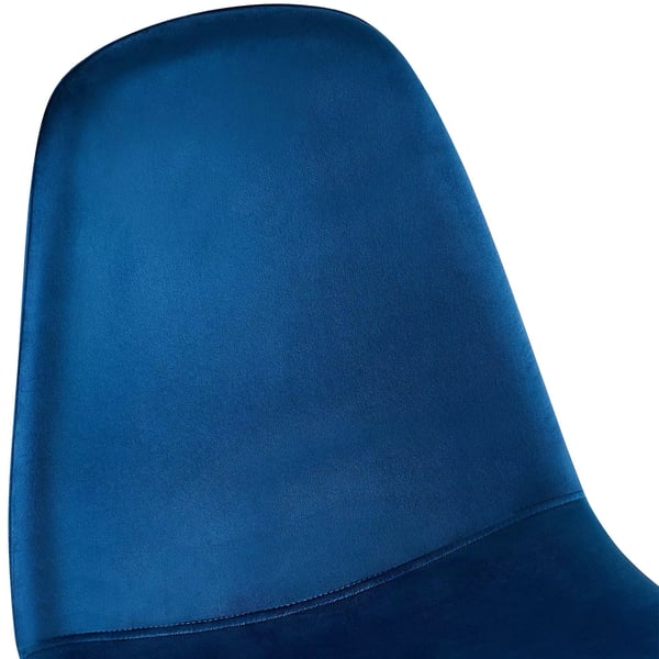Sæt med 4 blå velour spisebordsstole med metalstel