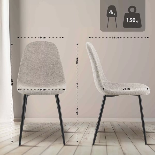 Napier Spisebordsstol Cremefarvet Stof Metalramme