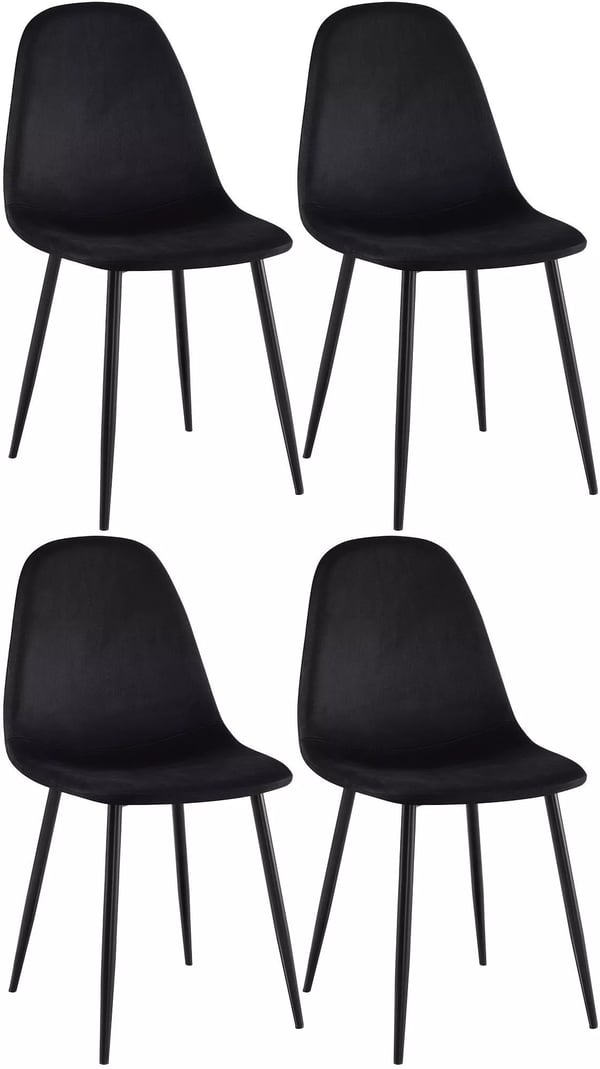 Sæt med 4 sorte metalramme spisebordsstole med velourpolstring (Napier)