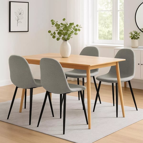 4 kpl Napier-ruokatuolisetti, vaaleanharmaa kangas, metallirunko