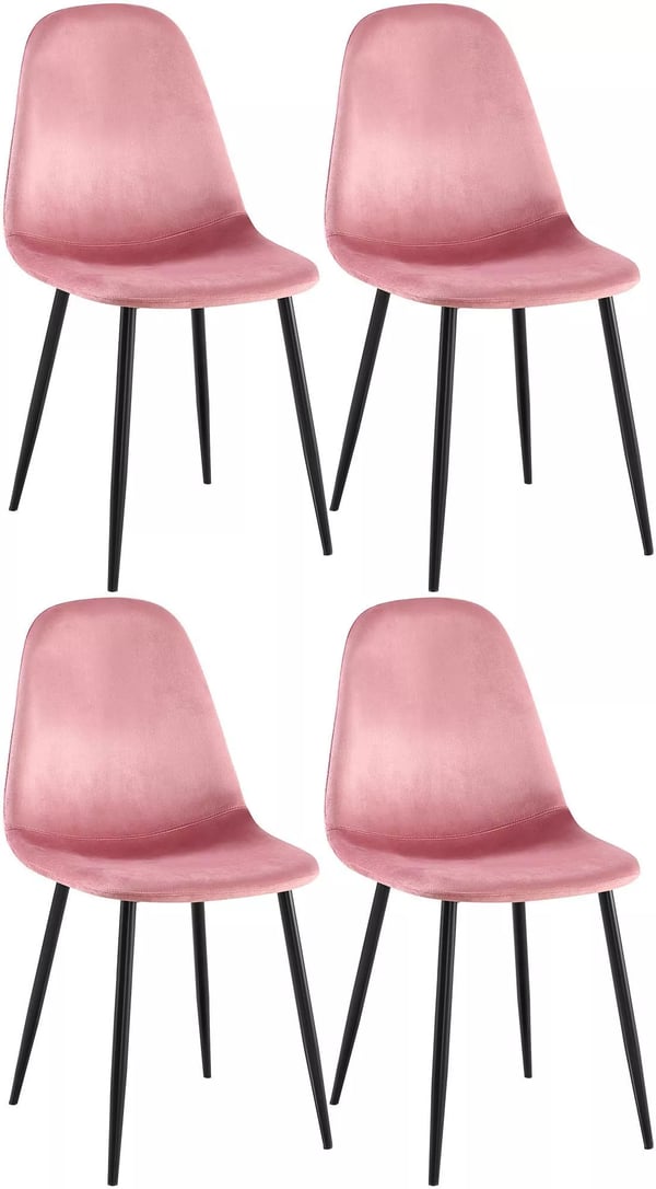 Set med 4 rosa sammetsstolar med metallramar