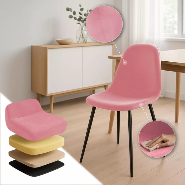 Set med 4 rosa sammetsstolar med metallramar